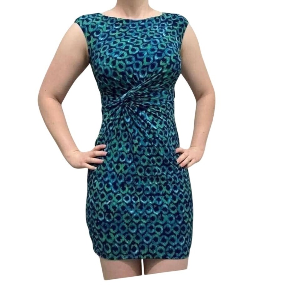 Lauren Ralph Lauren Blue Teal Twist Front Dress Stretch Office Party Womens 6